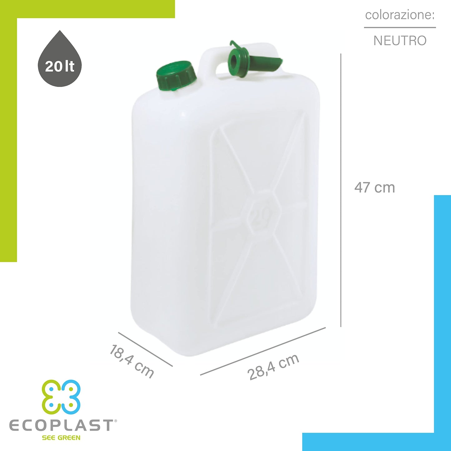 Tanica Ecoplast per Liquidi e Oli - Contenitore Plastica Resistente 5-10-15-20 Litri con Tappo Ermetico