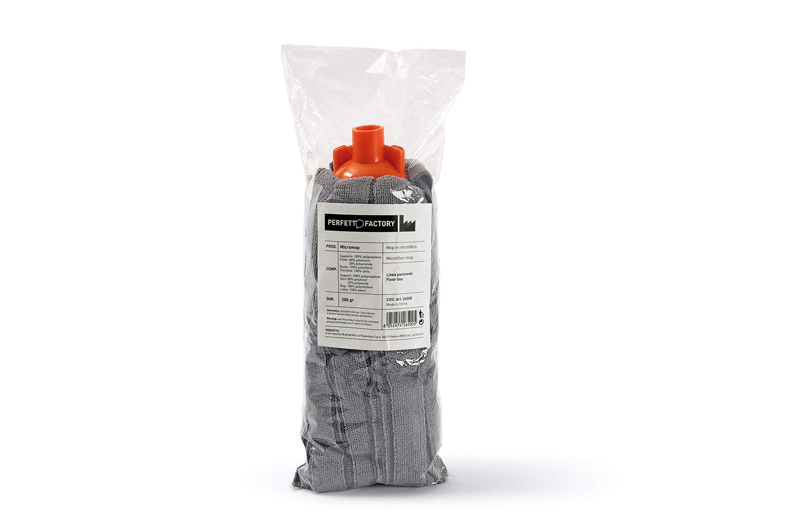 Tête de balai microfibre professionnelle 200 g grise - Fil coupé, lavable à 60° pour sols