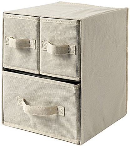 Easybox, Scatola Custodia TNT, cm 25X25, H 33, 3 Cassetti, Ecru