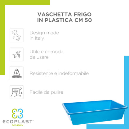 Vaschetta Frigo in Plastica 16 Lt, Contenitore Plastica, Colore Ghiaccio 50x34,4x11