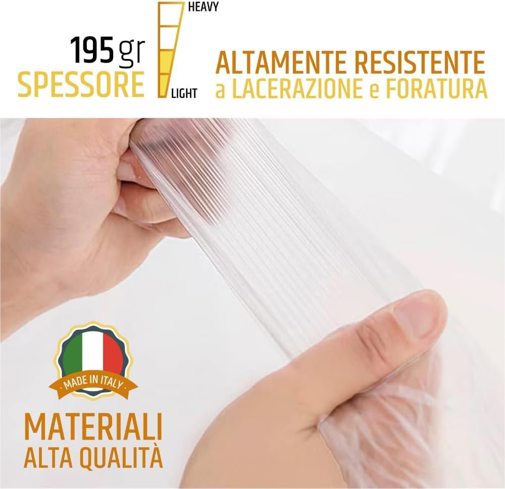 Lot de 6 feuilles de protection en PVC de 200 m² (4 x 4 pieds) et d'une épaisseur de 13 µm, pour peintres et professionnels du bâtiment. Fabriqué en Italie.