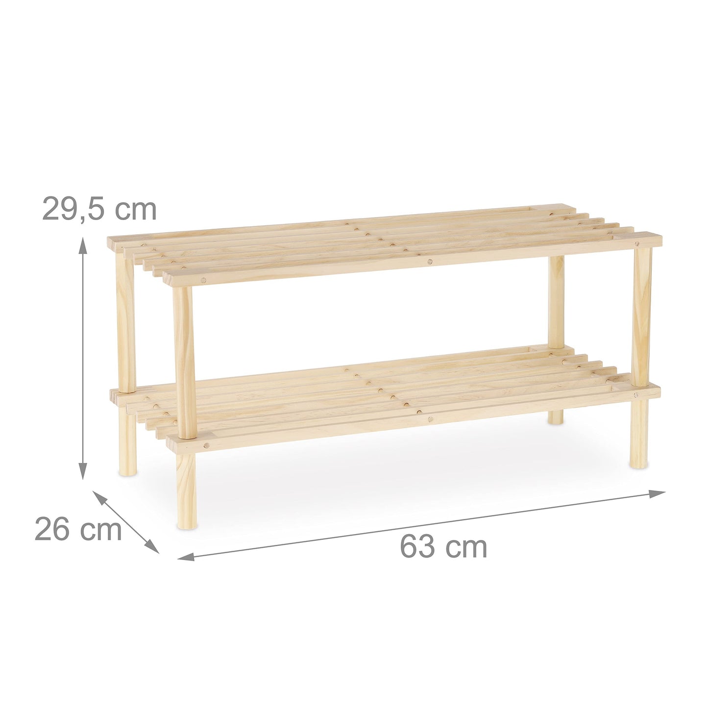Scarpiera Bassa Legno Naturale 2 Ripiani 63x29,5cm - Porta Scarpe 4 Paia Salvaspazio