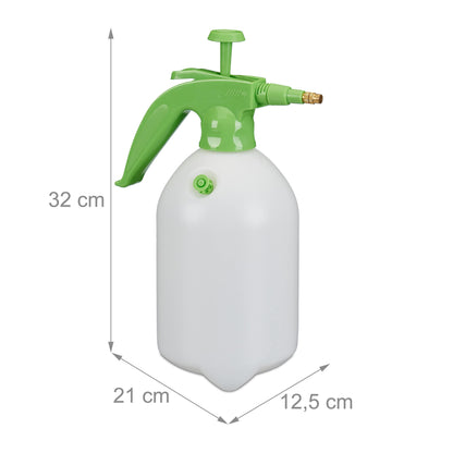 Spruzzatore a Pressione da 2 Litri, Ugello Regolabile, Nebulizza Acqua e Diserbante, da Giardino, Bianco Verde
