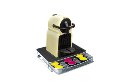 Cassetto Porta Capsule Caffè 30-60 Posti con Piano Poggia Macchina - Metallo Silver