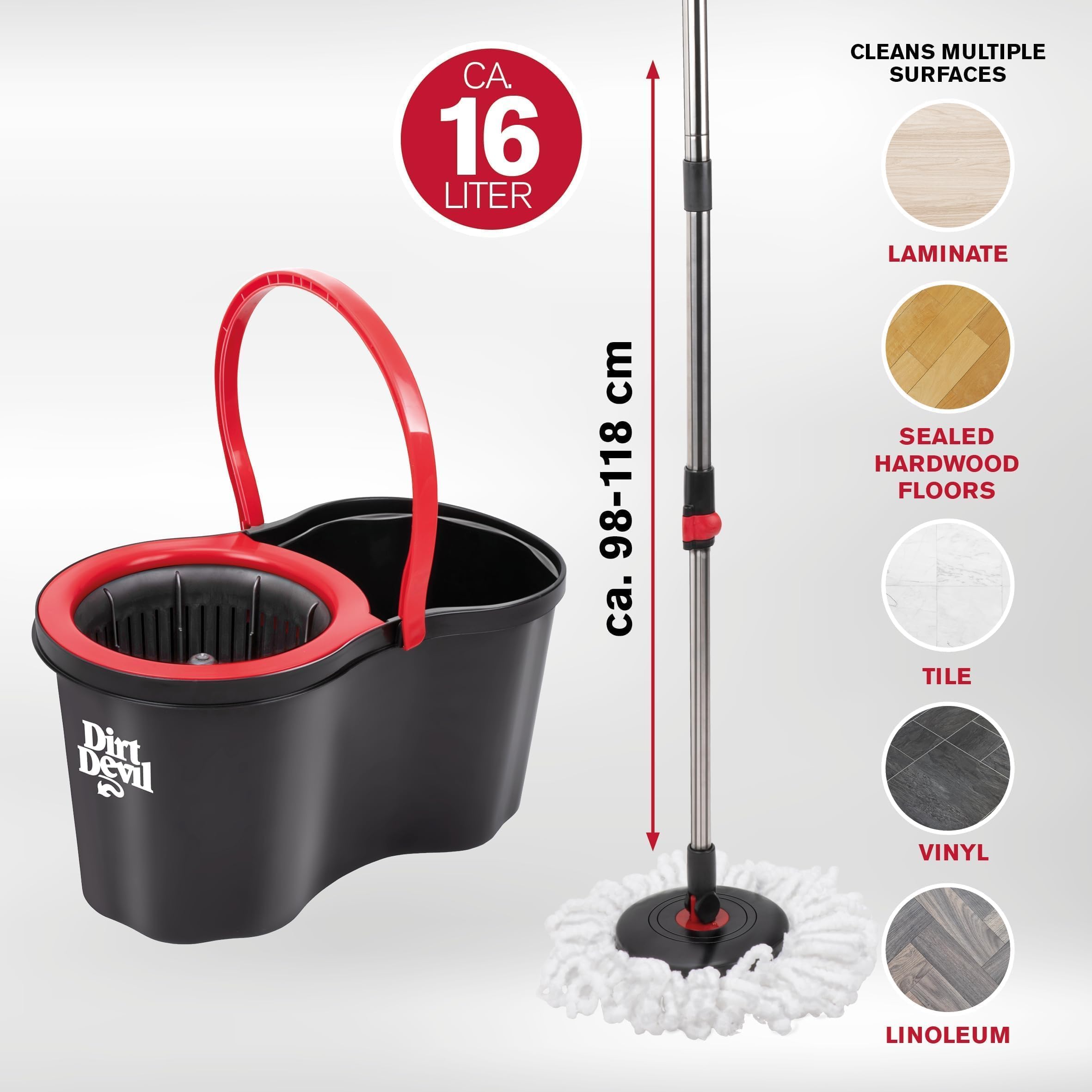 Dirt Devil Mop System with Wringer, 16L Bucket, Round Mop, Microfibre, Colour: Grey/Red
