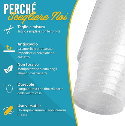 Set 2 Tappetini Antiscivolo Cassetti 50x150cm - Trasparenti Impermeabili Non Adesivi - Proteggi Ripiani