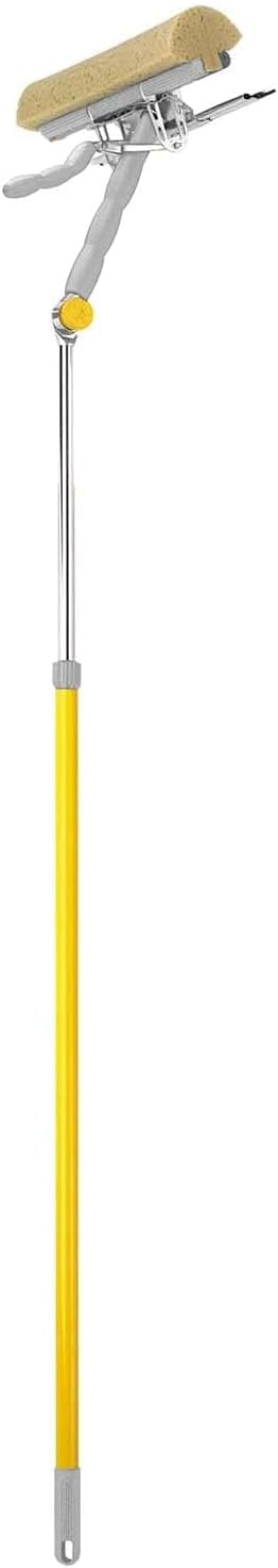 Lavavetri con Spugna strizzatore per lavare e gomma per asciugare, Manico Allungabile 110-174 cm, per Pulizia Vetri e Finestre Professionale,con testina mobile.