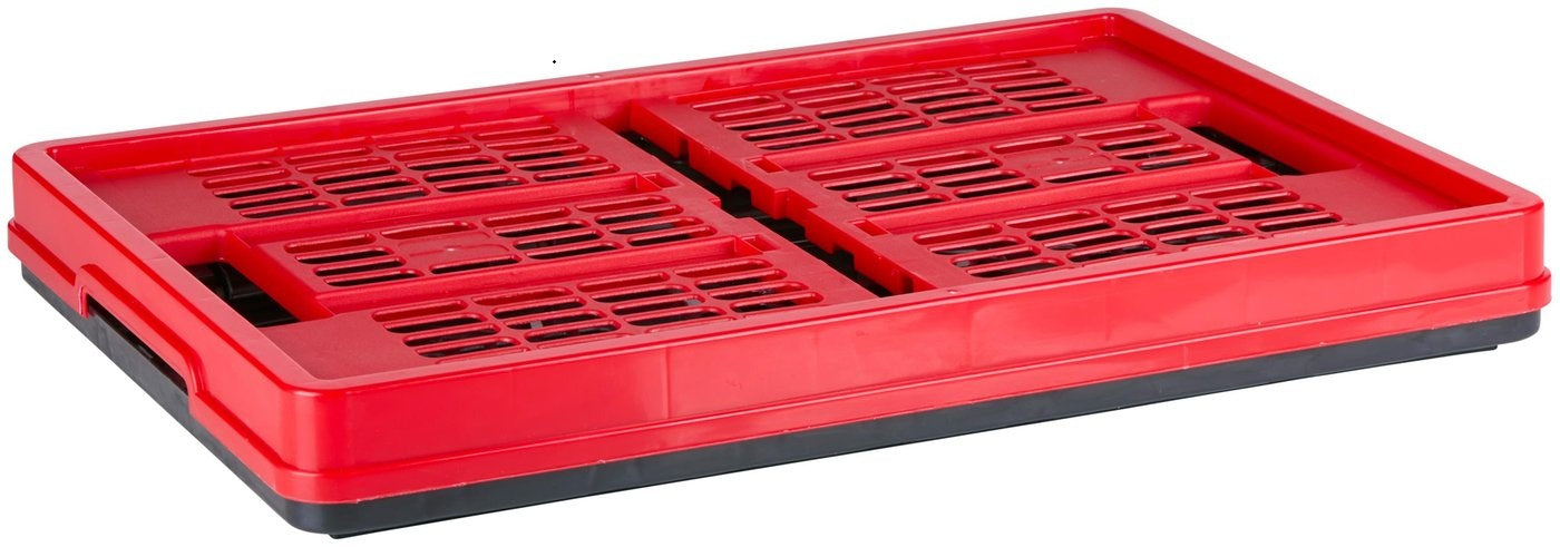 Cassetta Plastica PP Pieghevole 45 Litri | 53×37×27 cm | Maniglie | Lati Ventilati | Rosso e Nero