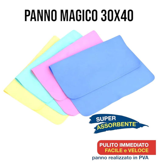 Panno Magico - 12x Panno Pulente PVA 30x40 cm, Colori Assortiti per la Pulizia Senza Detersivo
