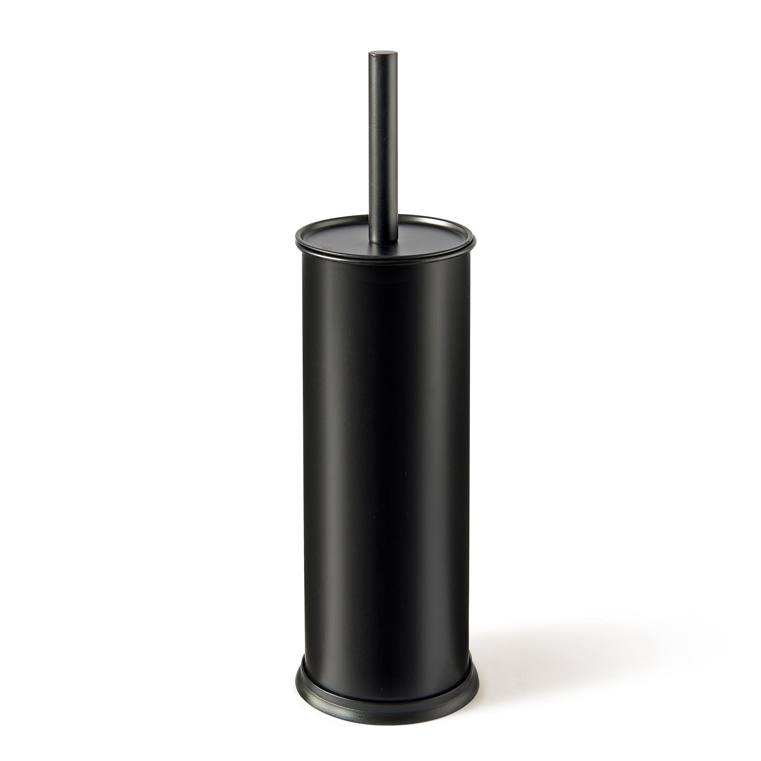 Fercasashop Floor-standing toilet brush holder in satin-finish metal - Black with scratch-resistant black bristle brush