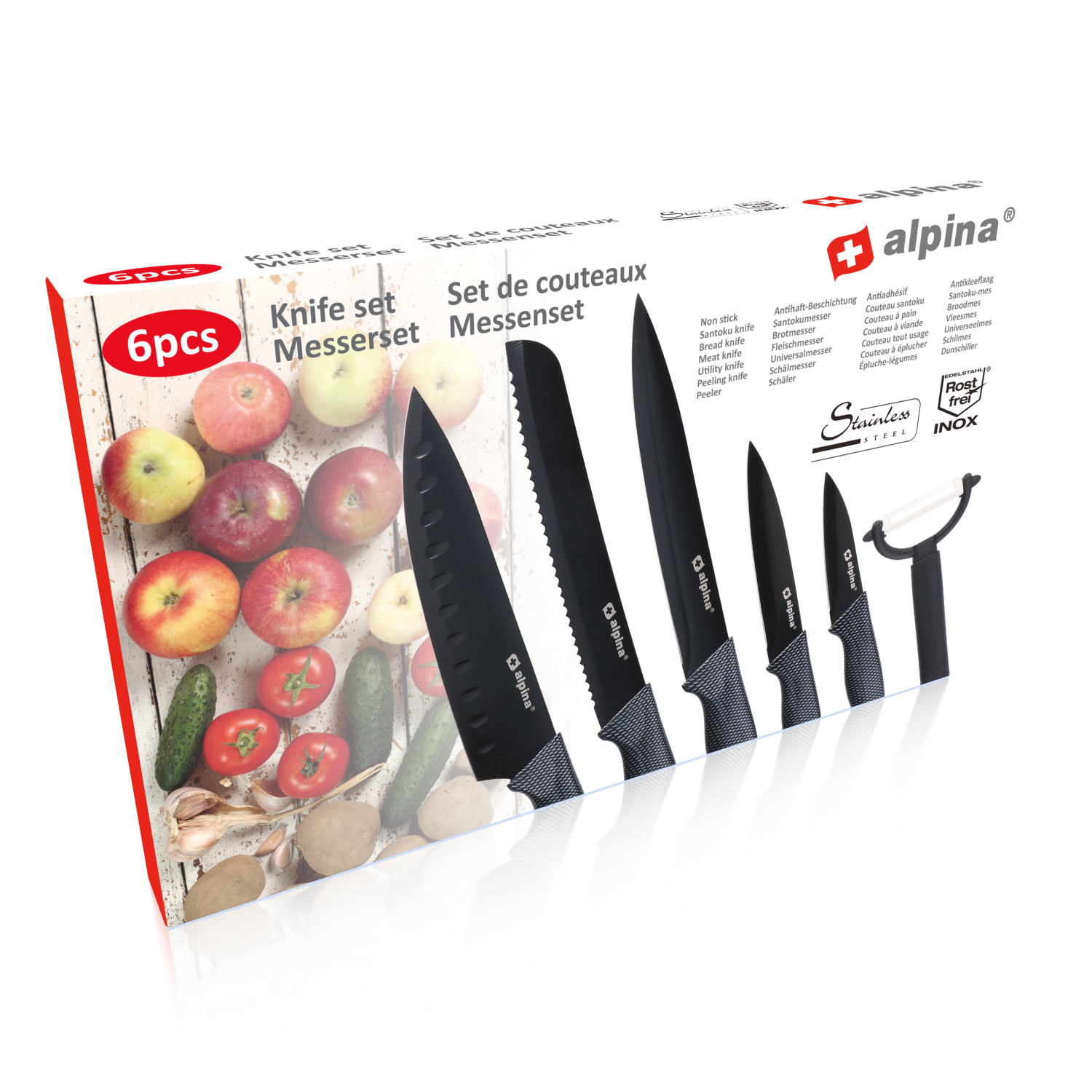 Set 6 Coltelli Pelapatate Acciaio Inox Antiaderente