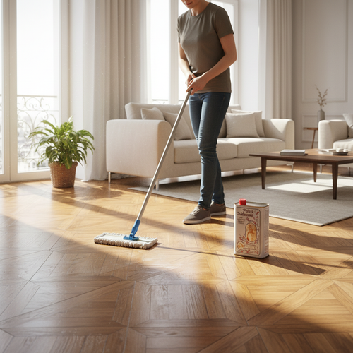 Applicazione cera su parquet