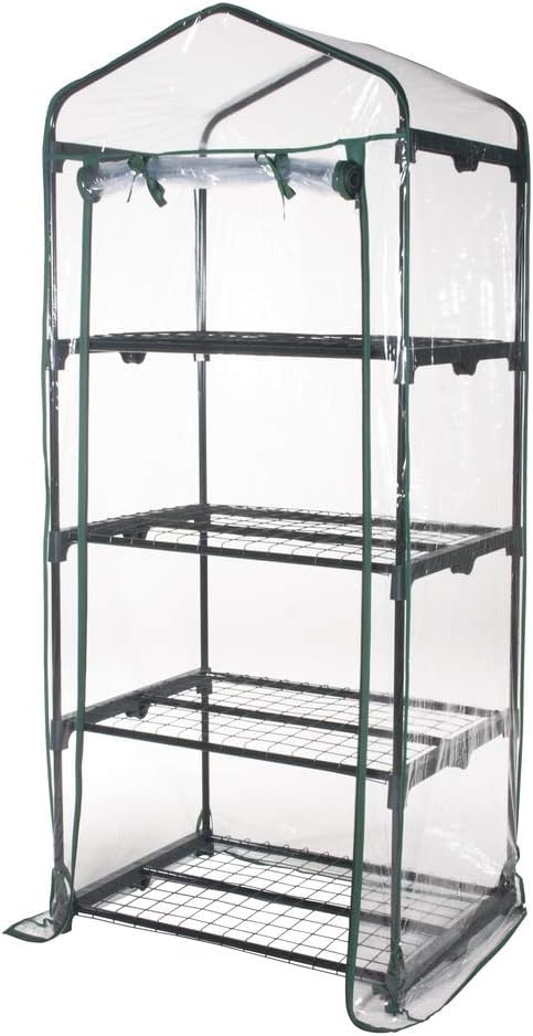 Serre de jardin à 4 étagères, 158 x 68 x 50 cm, verte, porte enroulable, pour balcon et terrasse