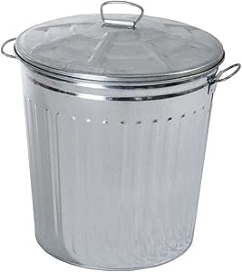 Bidone per Rifiuti con Coperchio, Diametro 42 cm, Altezza 49 cm, in Zinco, Capienza 62 Litri, Cestino, Pattumiera per Immondizia, per Spazzatura, Bidone con Maniglie