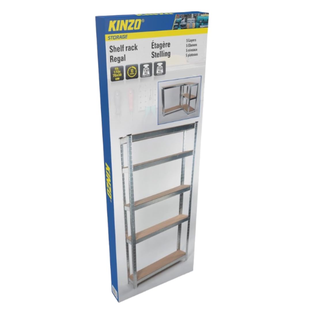 Scaffale Metallico 5 Ripiani 75x30x170cm Portata 750kg - Alpina Heavy Duty