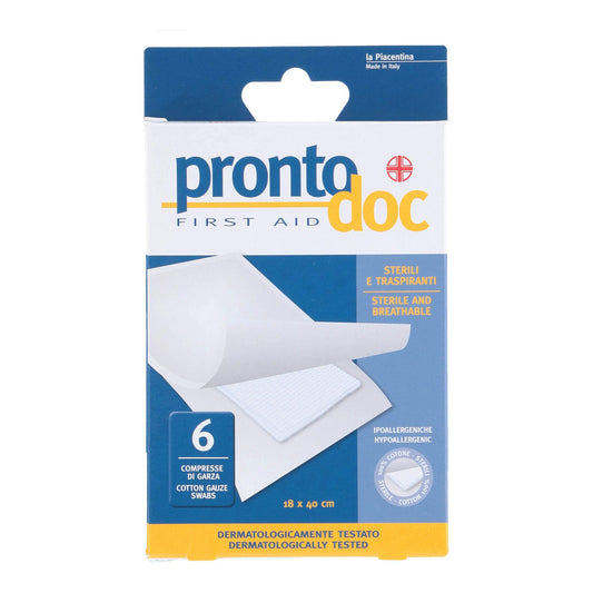 Pronto Doc Cotton Gauze Pads, Sterile and Breathable, 18x40 cm, Pack of 6