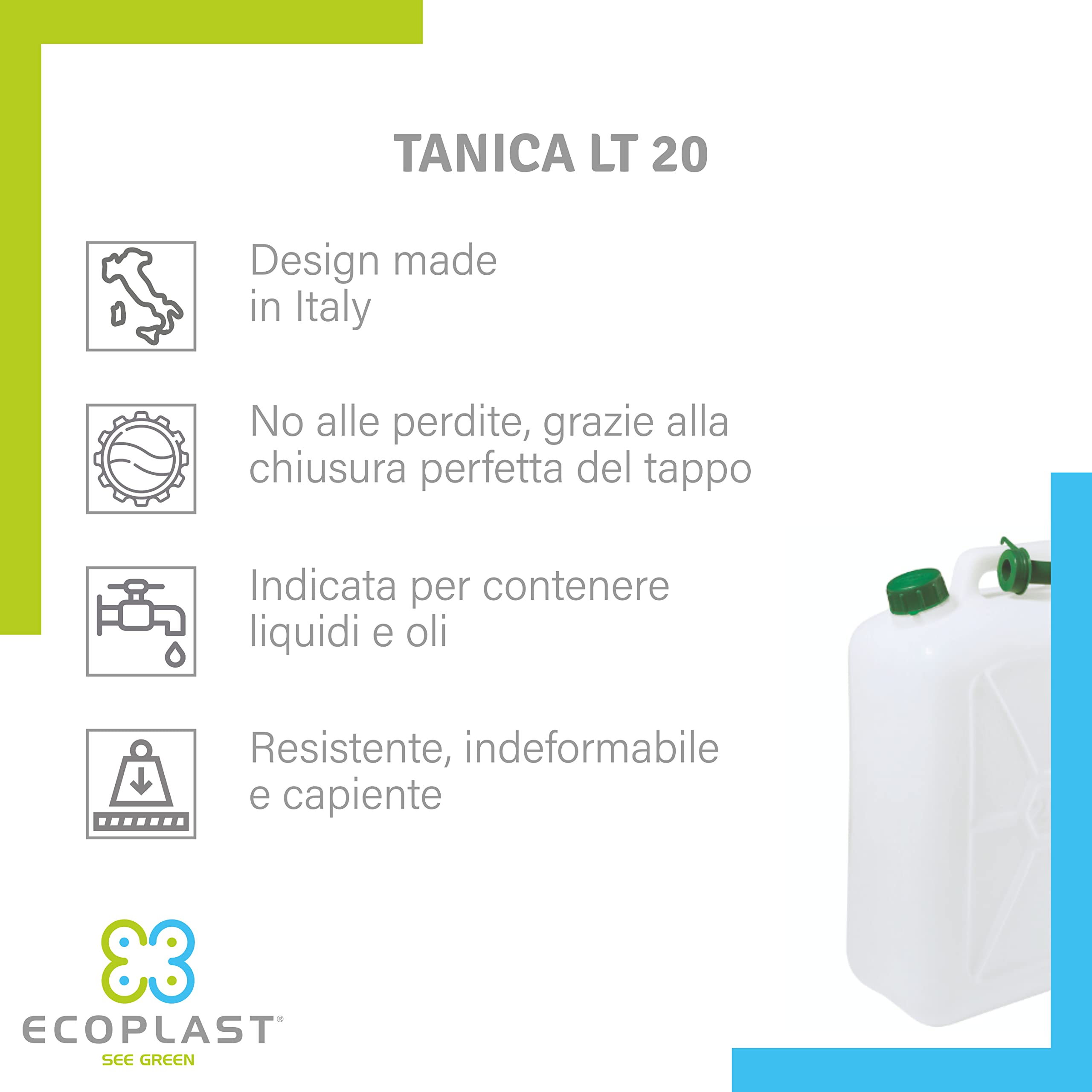 Tanica Ecoplast 5-10-15-20L Tappo Ermetico Made in Italy