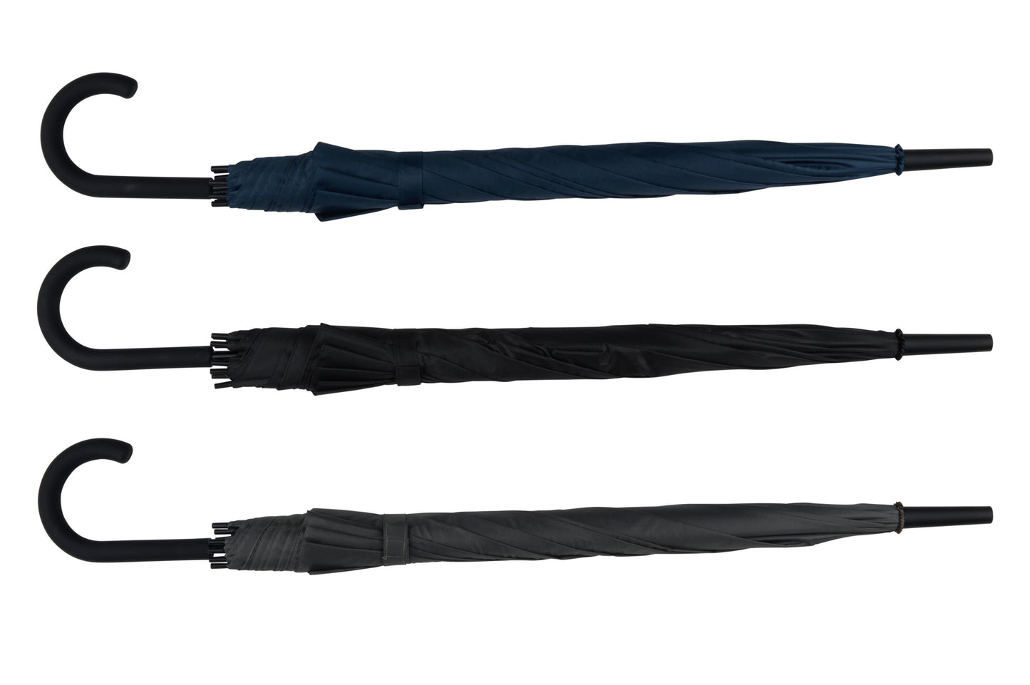 Ombrello Automatico 23 Pollici con Manico Curvo Ergonomico - Apertura Rapida Antivento Resistente - Nero Grigio Blu - Uomo Donna Viaggio