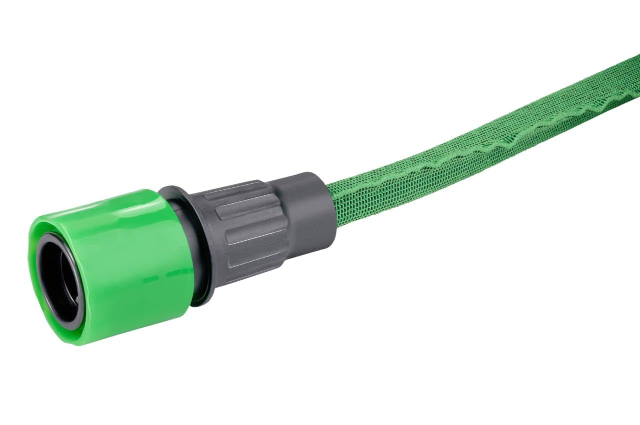 Tubo flessibile da giardino, 10 m, con accessori e supporto per tubo da giardino, ugello con 7 modalità di spruzzo, plastica, verde/grigio