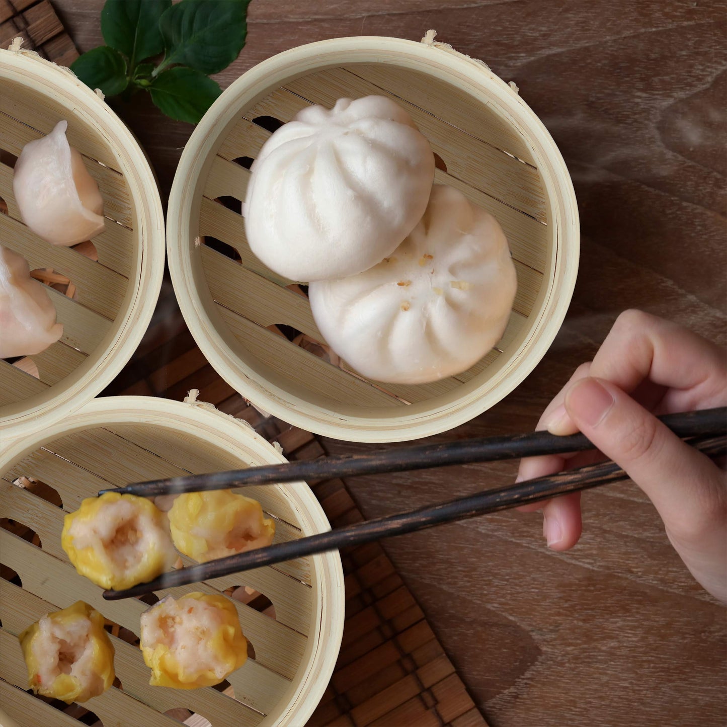 Cuiseur vapeur chinois en bambou avec 3 paniers, 13,5 cm - Cuisson vapeur traditionnelle