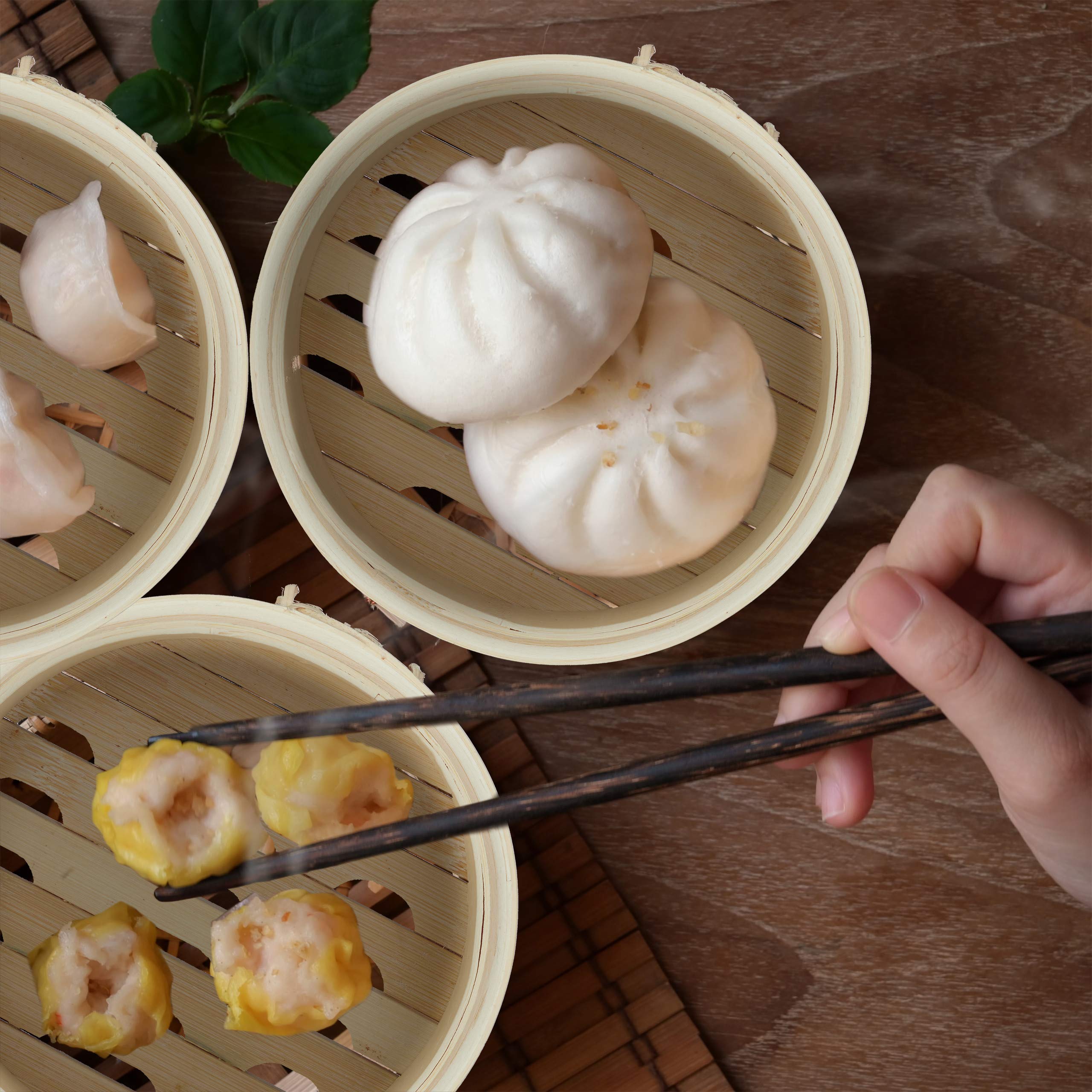 Chinese Bamboo Steamer, 1-3 Tier Steamer Basket for Rice &amp; Vegetables, Ø 13.5 cm, Natural