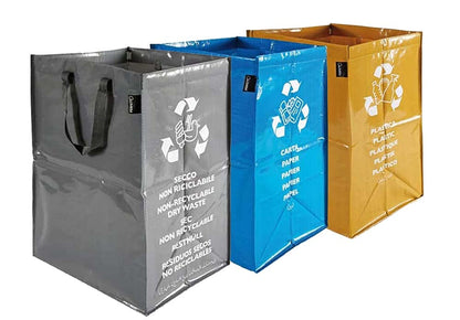 Set 3 Contenitori Raccolta Differenziata XXL 62L - Bidoni Riciclo Plastica Carta Secco