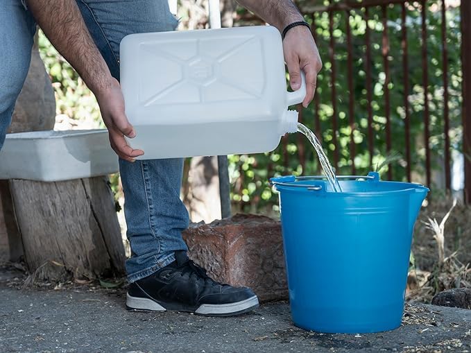 FercasaShop® Plastic Bucket with Pouring Spout, Galvanized Iron Handle, Blue, Made in Italy