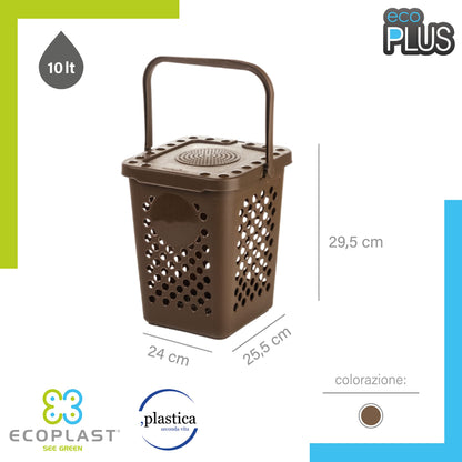 Ecoplast, Pattumiera Forata per Raccolta Differenziata, Apertura a Libro, Flessibile e Indeformabile, Resiste a tutte le Temperature, Interno ed Esterno, Oltre 80% Plastica Riciclata, marrone