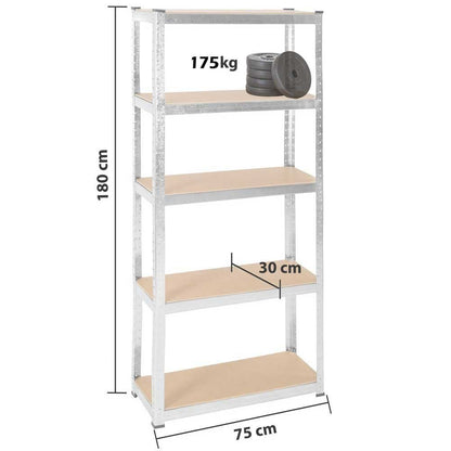 Scaffale Metallico 5 Ripiani 75x30x170cm Portata 750kg - Alpina Heavy Duty