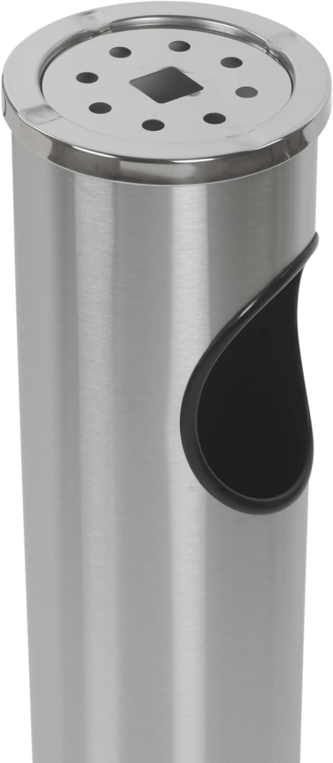 Cendrier de sol rond en acier inoxydable, diamètre 15 cm, hauteur 56 cm, pour une utilisation intérieure et extérieure. Disponible en 2 couleurs.
