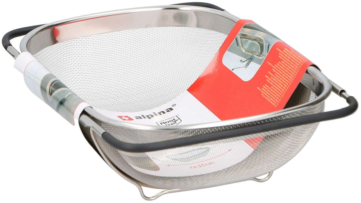 Colino in acciaio inox per lavello, scolapasta estraibile con manici, 33 x 23,5 x 10 cm, filtro per lavello, filtro per la pasta, colore argento