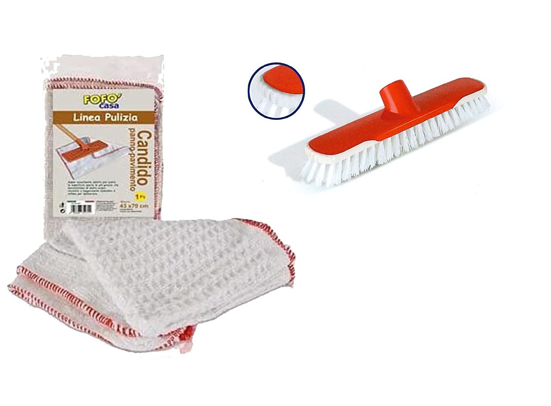 FercasaShop® 10 Giant Cotton Floor Cleaning Cloths 42x73 cm + Brush with extra strong bristles and bumper - Floor Cloth Excellent for Washing Floors 10 Piece Kit