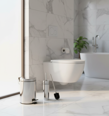 Bagno moderno con set accessori inox