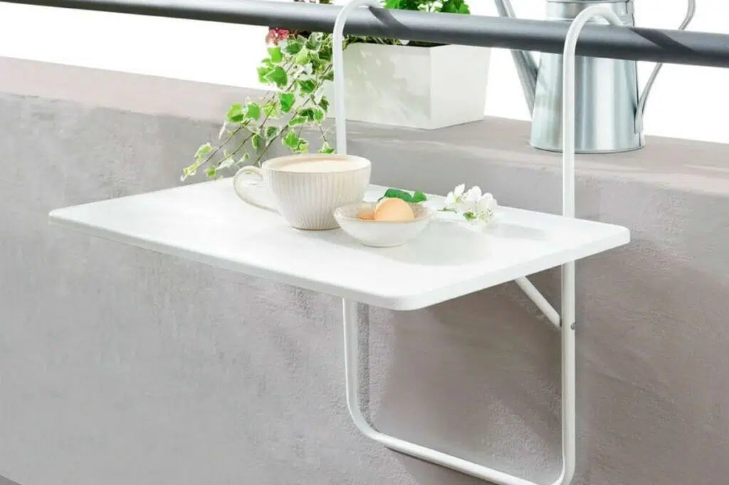 Tavolino Pieghevole per Balcone | Da Appendere alla Ringhiera | 60x40 cm | Bianco