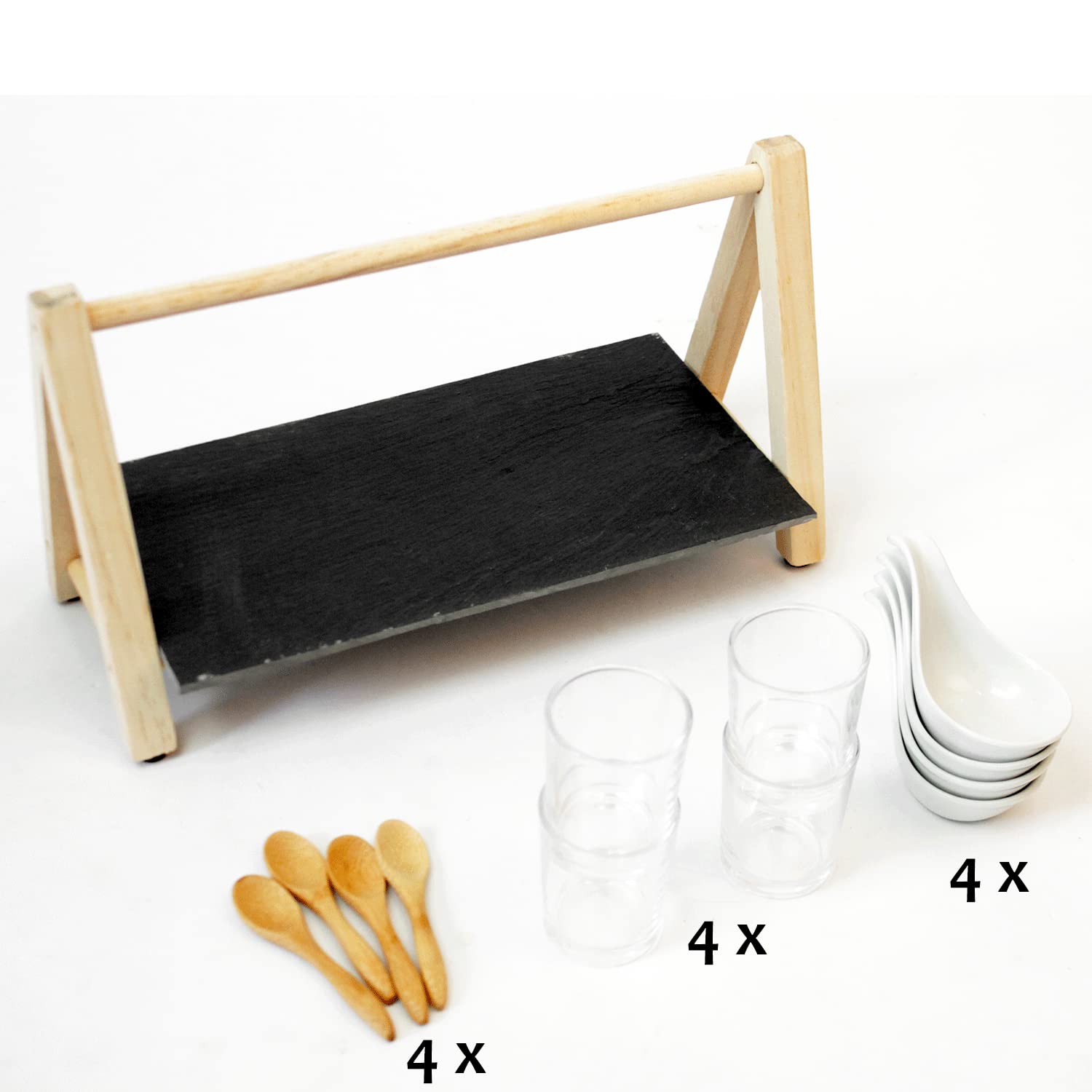 13-piece set, appetizer set with serving stand, glass cups, ceramic bowls and spoon, serving bowls