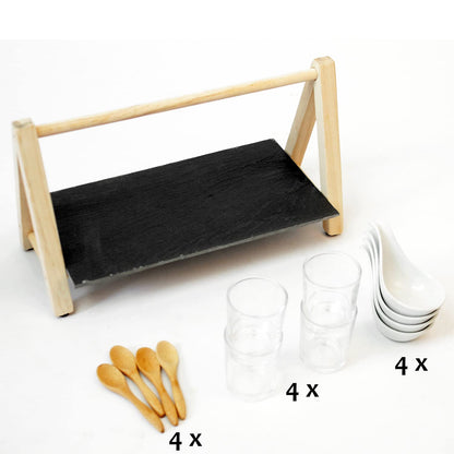 Set da 13 pezzi, set antipasti con supporto per servire, bicchieri in vetro, ciotole in ceramica e cucchiaio, ciotole da portata