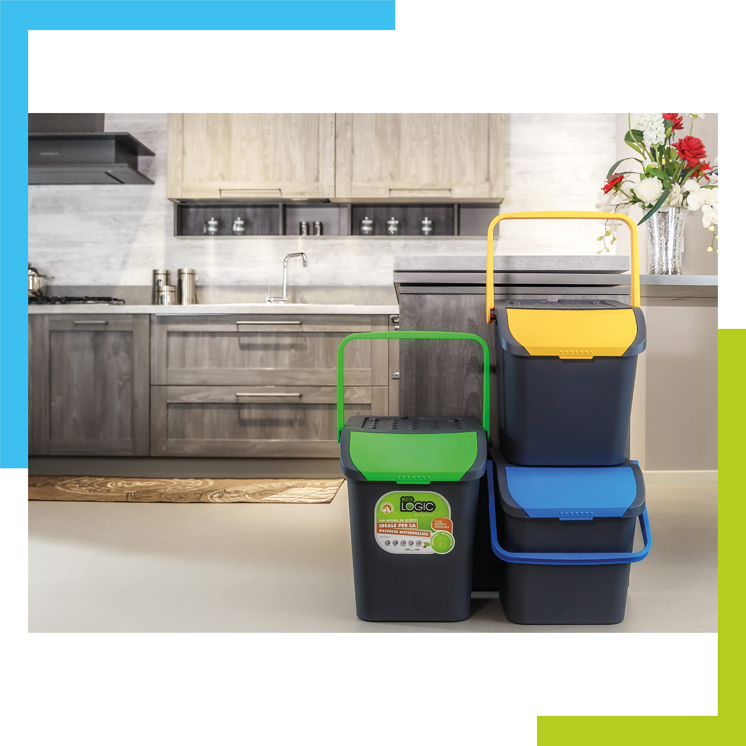 Pattumiera Ecoplast 35L Marrone Raccolta Differenziata Apertura a Libro