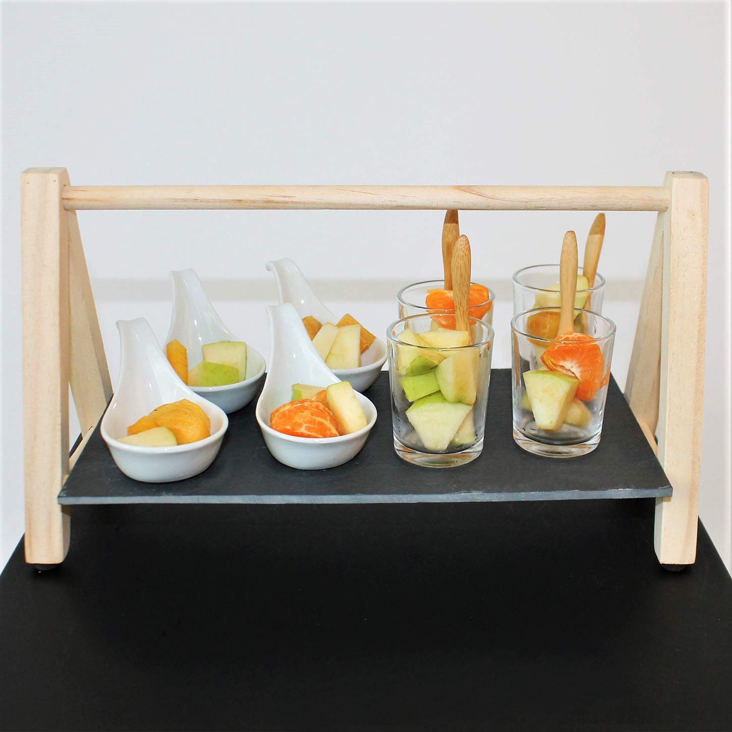 13-piece set, appetizer set with serving stand, glass cups, ceramic bowls and spoon, serving bowls