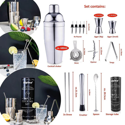 Cocktail Shaker  Set da complet 14 pezzi acciaio inox
