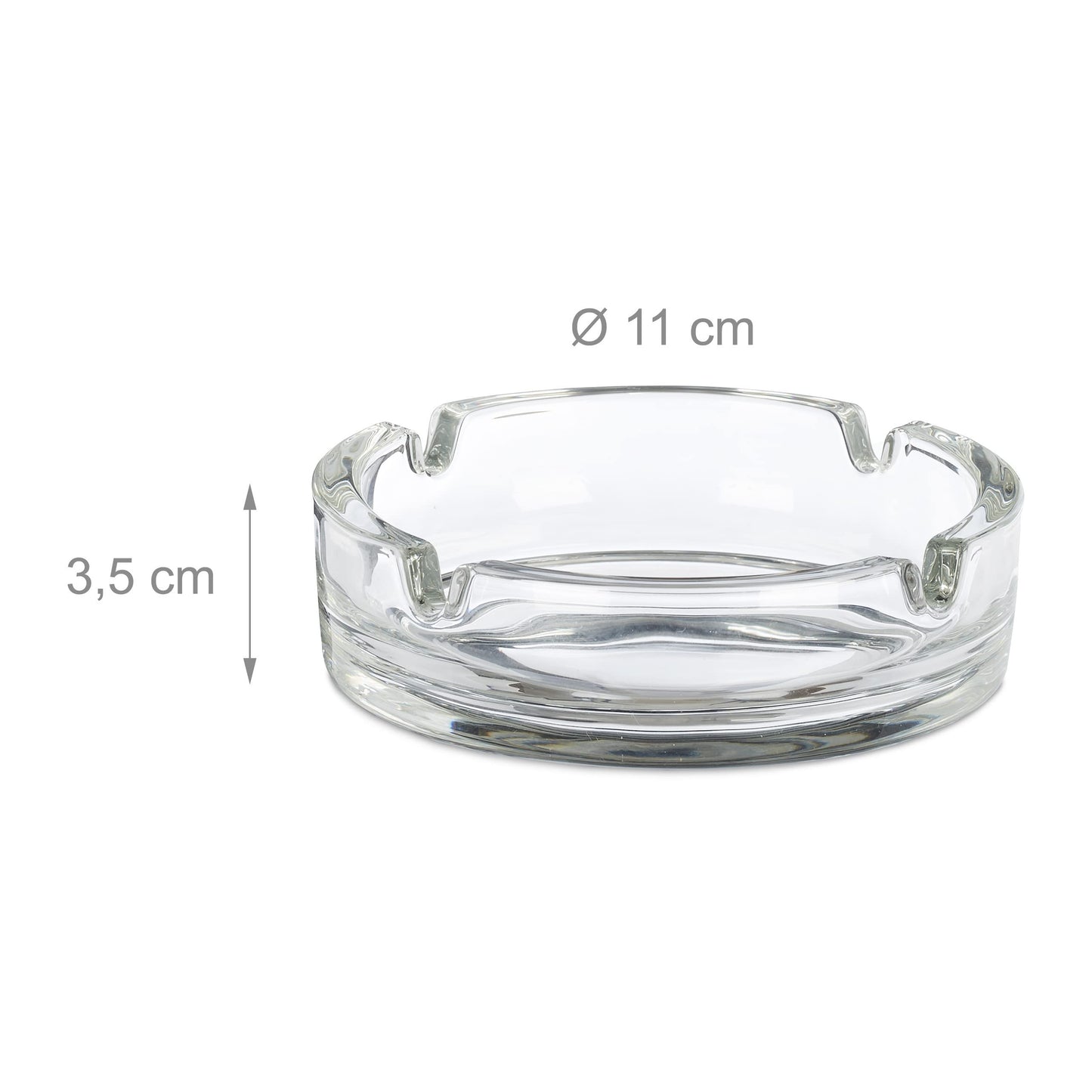 Set da 4 Posacenere in Vetro, Porta Cenere per Casa e Bar, Supporto per Sigarette, HxD: 3,5x11 cm, Trasparente