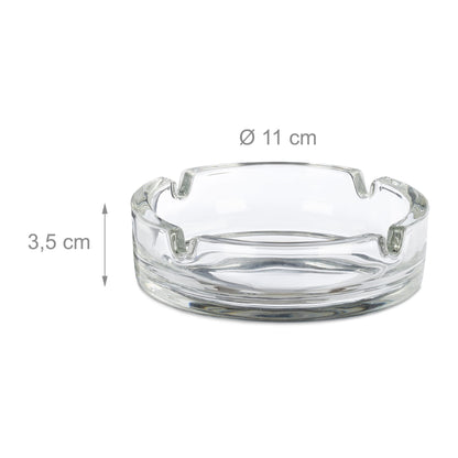 Set da 4 Posacenere in Vetro, Porta Cenere per Casa e Bar, Supporto per Sigarette, HxD: 3,5x11 cm, Trasparente