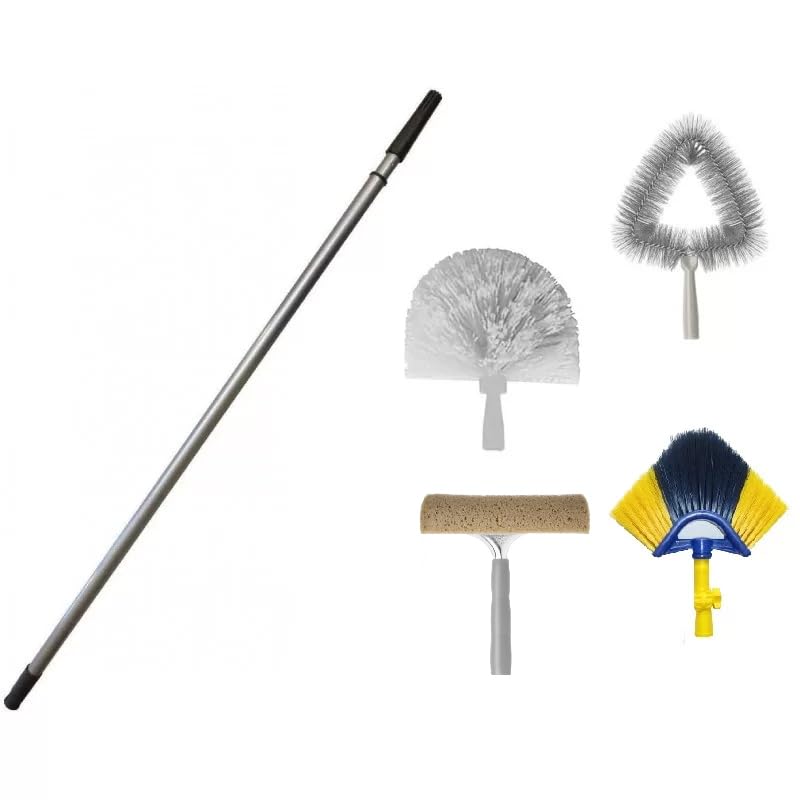 kit Pulizia - Asta Alluminio mt 4,5 + 4 scovoli | Asta Regolabile 4,5mt + 3 Levaragnatele Multiuso