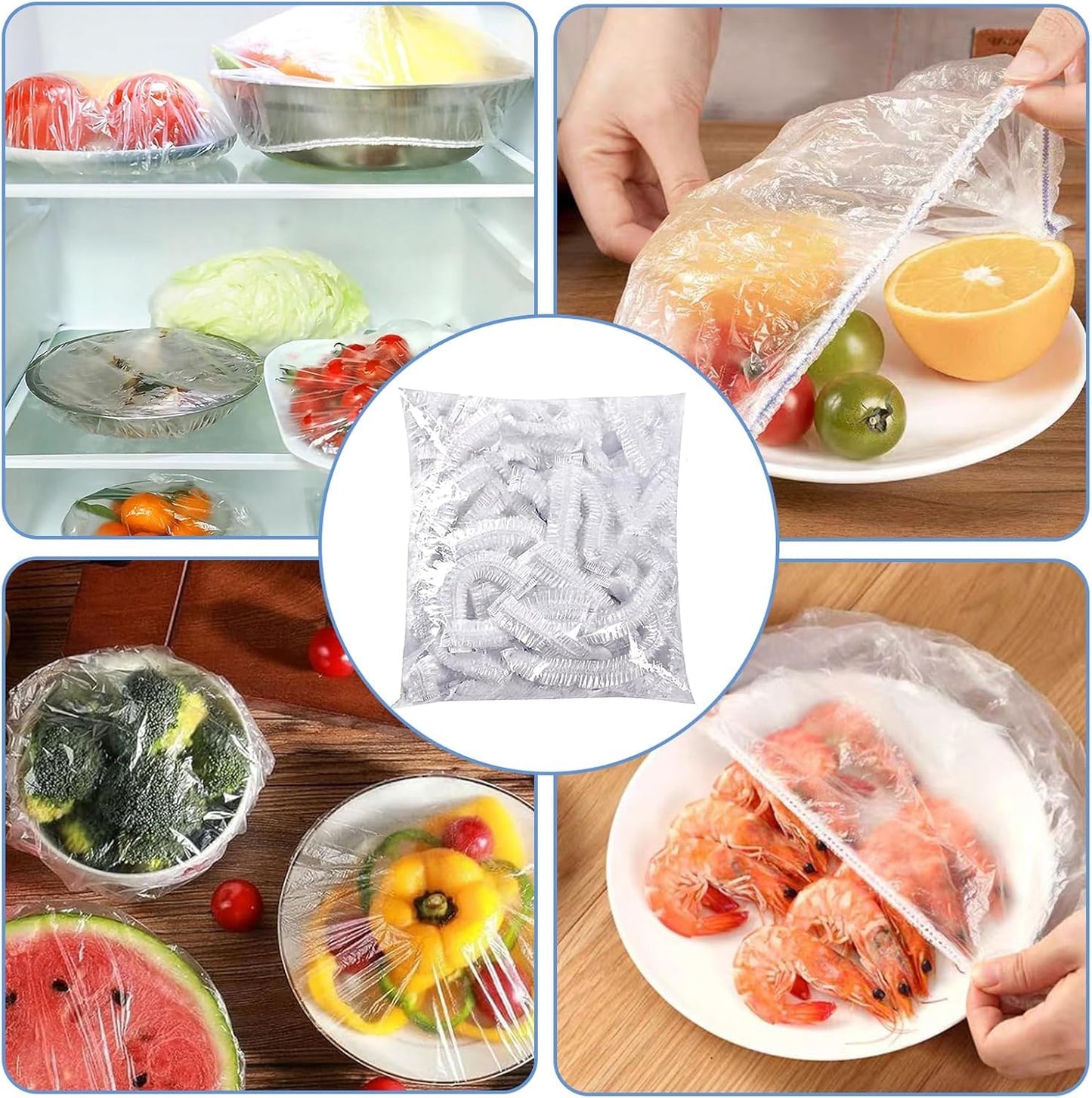 Coperchi Elastici per Alimenti, 200 Pezzi, 25 cm, Trasparenti