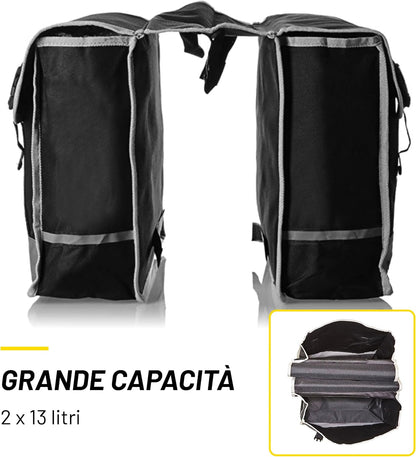 Borse Bici Laterali Impermeabili 2x13L - Doppia Borsa Portapacchi con Striscia Riflettente