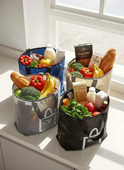 Borse pieghevoli Dunlop con spesa del supermercato