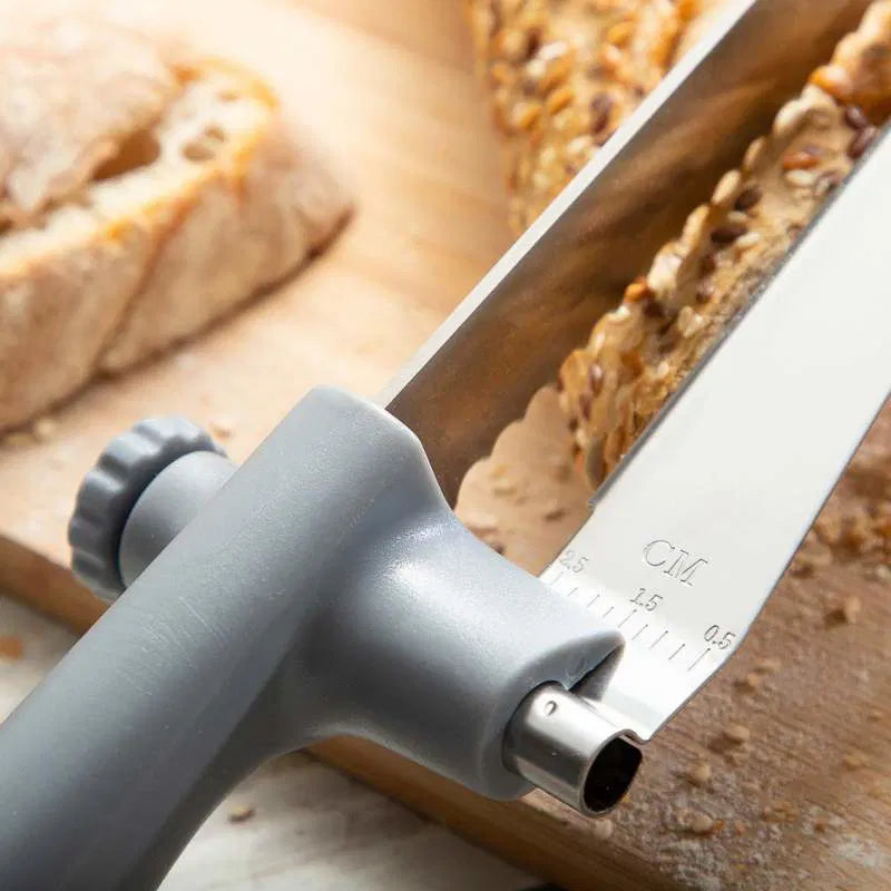 InnovaGoods® Kutway Bread Knife with Adjustable Cutting Guide, Stainless Steel Blade, Ergonomic Handle, Adjustable Guide, Original and Practical Design, Non-slip Base.