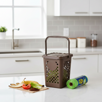 Kit Raccolta Umido Completo - Pattumiera Forata Ecoplast + Sacchi Biodegradabili 55x68cm - Set Organico Cucina