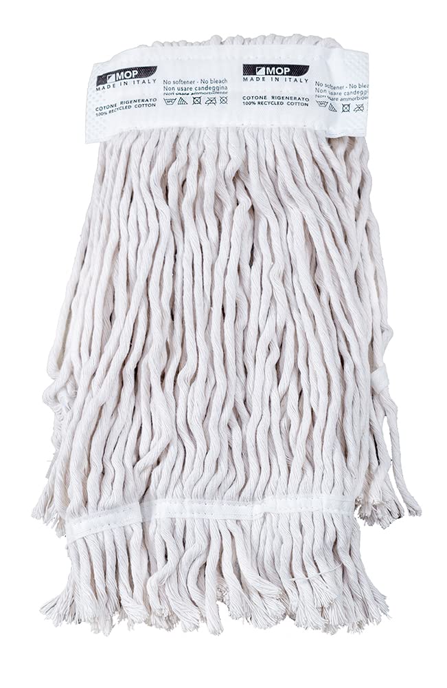 Kit 3 pz ricambio mop cotone professionale gr. 400 con fettuccia + 1 pinza per mop