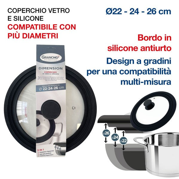 Couvercle universel Relaxdays avec bord en silicone et trou de vapeur pour casseroles et poêles Ø 20-24 cm, couleurs variées