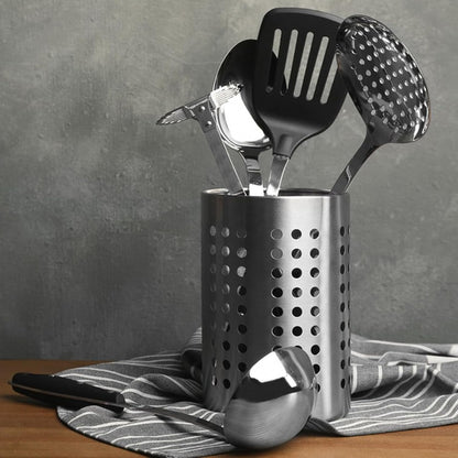 Portaposate in Metallo, Set 2 Pezzi, 16x10 cm e 18x12 cm, Argento Portautensili per Bacchette Coltelli Forchette Forbici